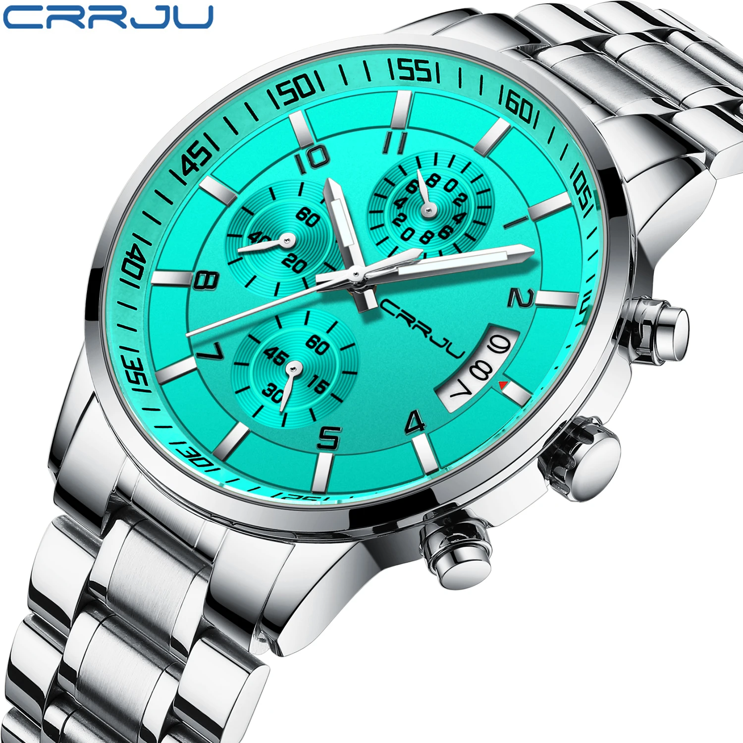 CRRJU Casual Sport Wrist Watches for Mens Stainless Steel Band Quartz Chronograph Wristwatches with Luminous Hands