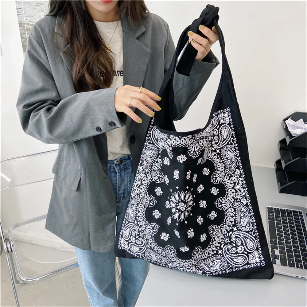 Retro Pattern Shoulder Bag Simple Style Adjustable Lace Canvas Bag Literary Ins Style Large Capacity Female Shopping Tote Bag