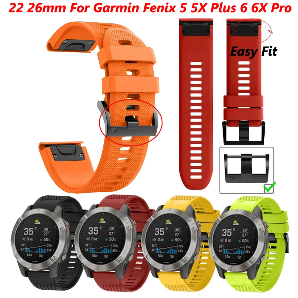 22 26มม.นาฬิกาสายรัดข้อมือสำหรับ Garmin Fenix 6 6S 6X 5X 5 5S 3 3HR Forerunner 935 945ซิลิโคนสร้อยข้อมือ Correa