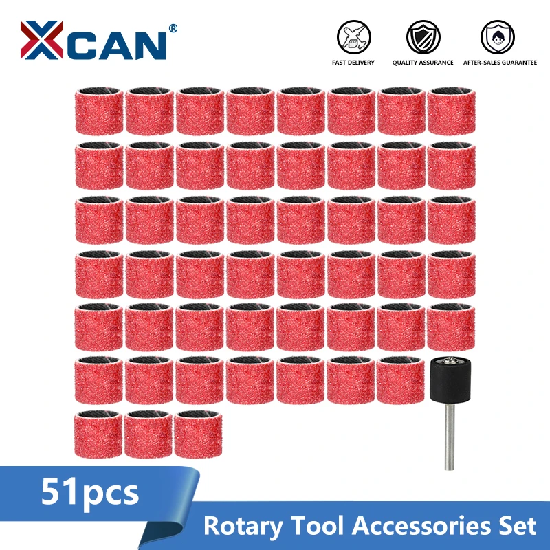 XCAN 51pcs Sanding Drum Set #120 Grit with 12.7mm Sanding Mandrel for Dremel Rotary Tools Abrasive Tools Sanding Bands Sanding