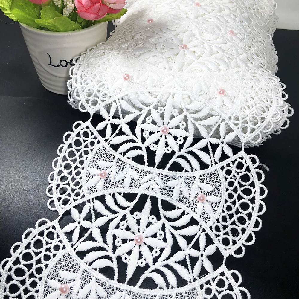 10yard 16.3cm 3d Lace Fabric With Pink Bead Diy Arts Net Ribbon Wedding Sewing Trim Dress Decoration Skirt Clothes Accessories