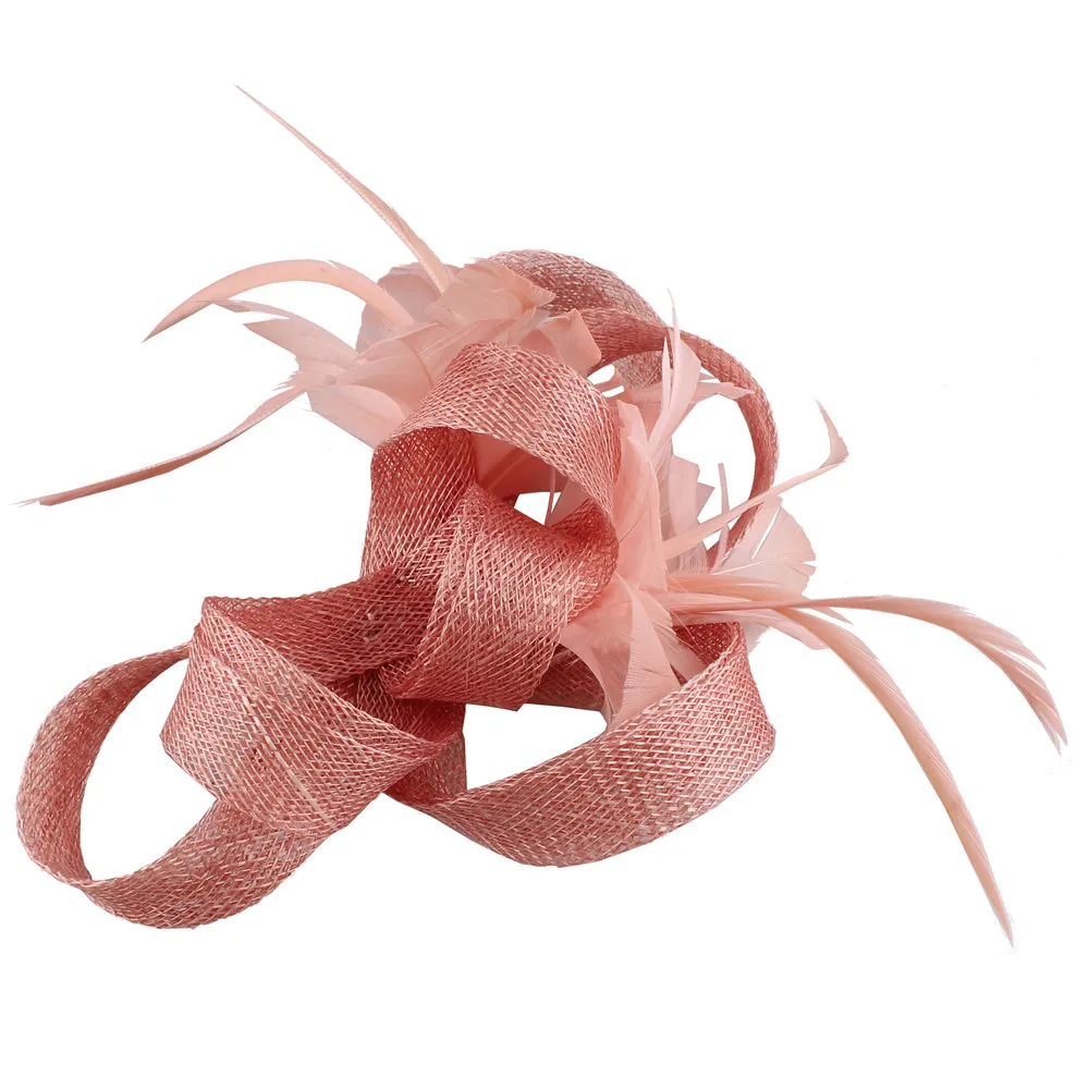 Peach Sinamay Fascinator Wedding Women Hat Headband Fancy Flower Feather Fashion Headwear Ladies Hair Accessories Fedora Clips