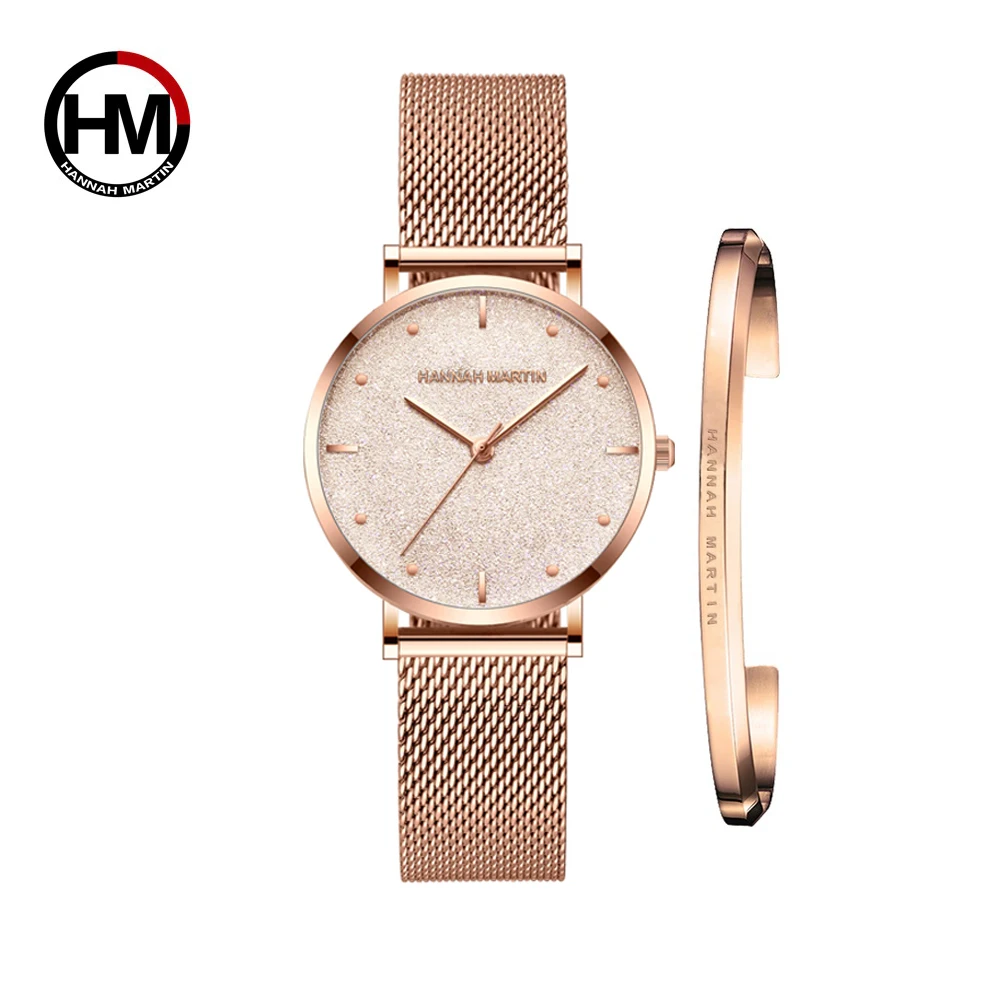 Dropship Japan Quartz Creative Design Waterproof Rose Gold Stainless Steel Mesh 1 set Bracelet Ladies watches relogio feminino