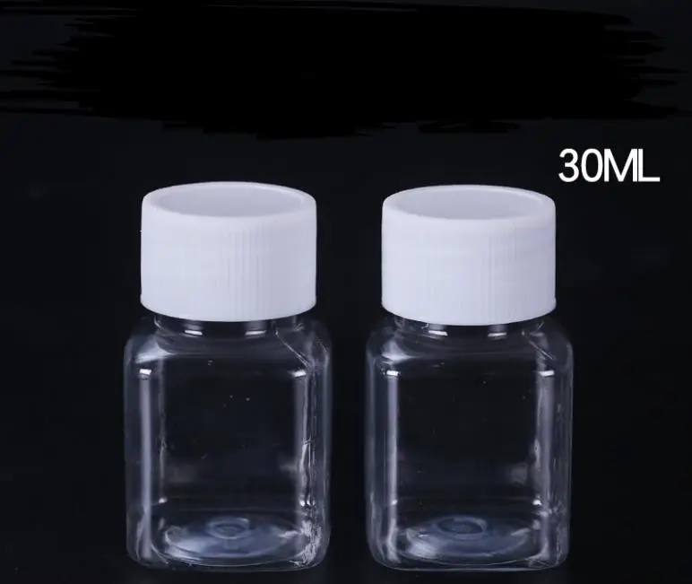 

30ml Transparent PET Small Square Bottle Screw Cap Plastic Sample Bottle Pill Bottles Clear SN3330