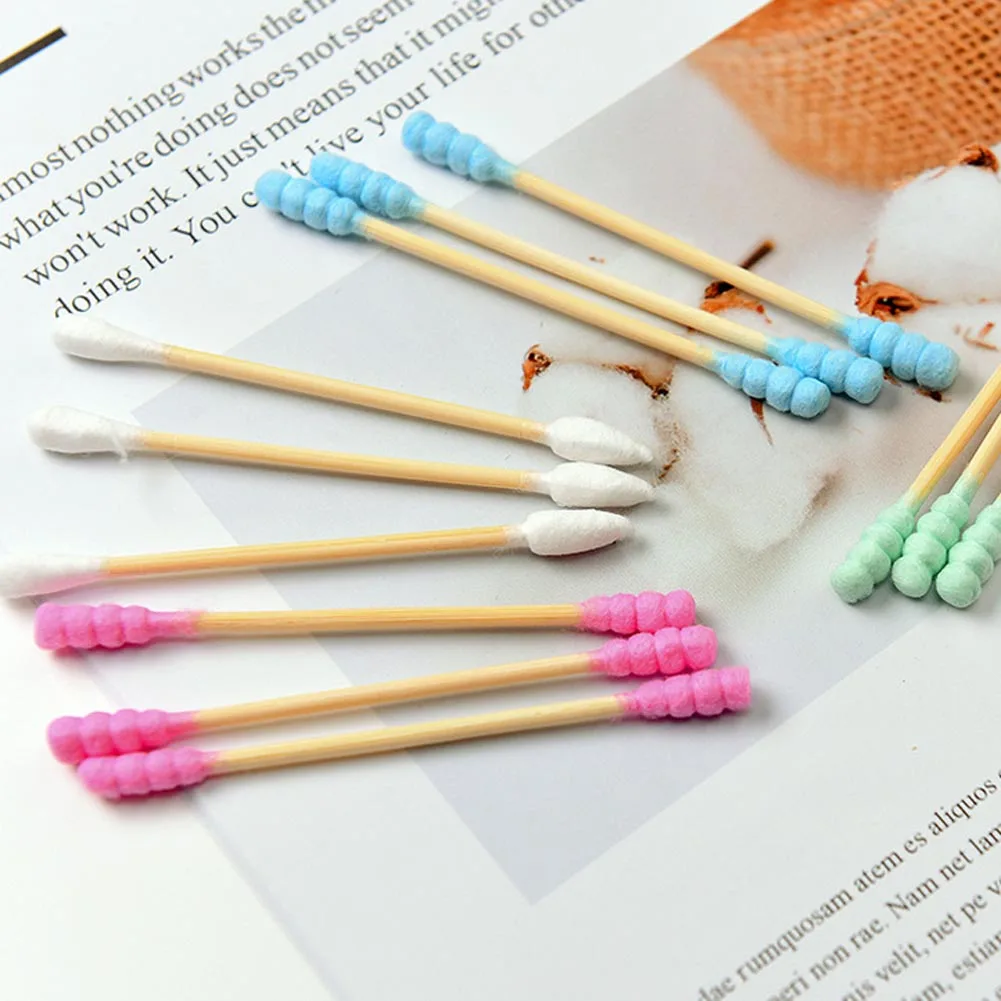 100pcs/ Pack Double Head Cotton Swab Women Makeup Cotton Buds Tip For Medical Wood Sticks Nose Ears Cleaning Health Care Tools