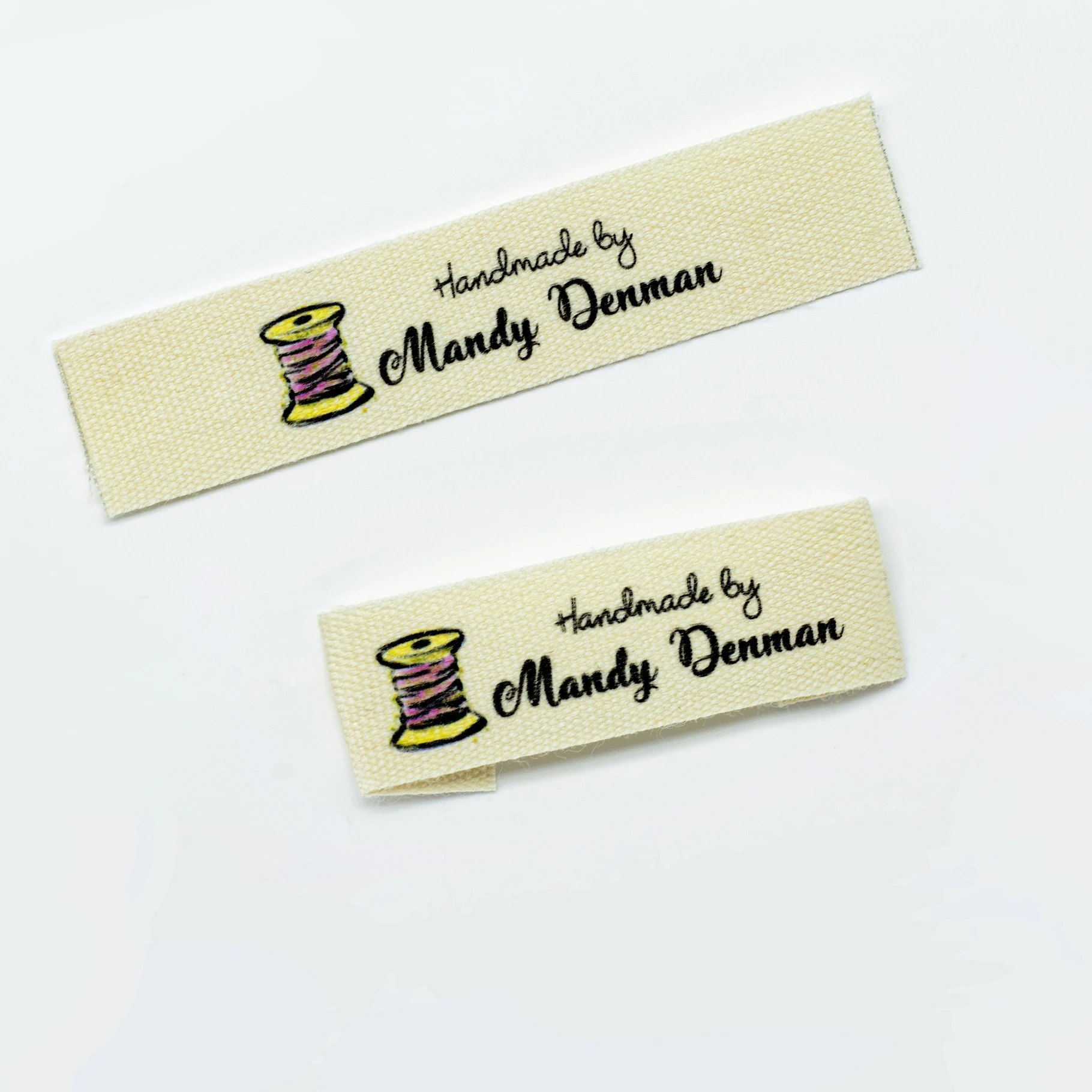 Custom Clothing Labels - Personalized Brand , Organic Cotton Ribbon Labels , Logo or Text,  Beige Sewing Labels (FR166)