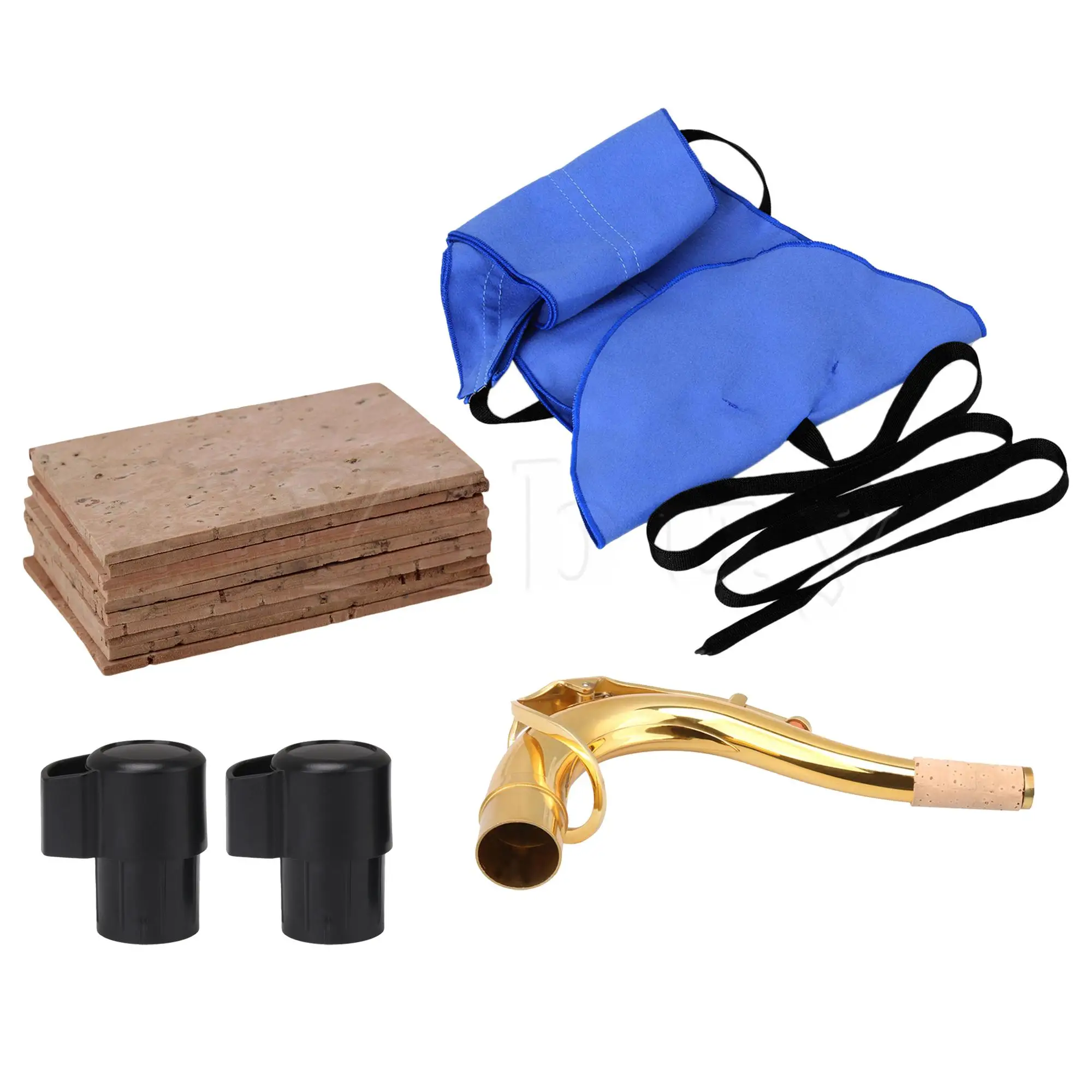 Saxophone Repair Parts Set Brass Bend Neck & Swab & 2 Plugs & 10 Corks