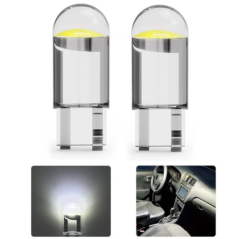 

1PCS W5W 194 T10 LED Glass Housing Cob Car Bulb 6000K White Green Blue Red Wedge License Plate Lamp Dome Light