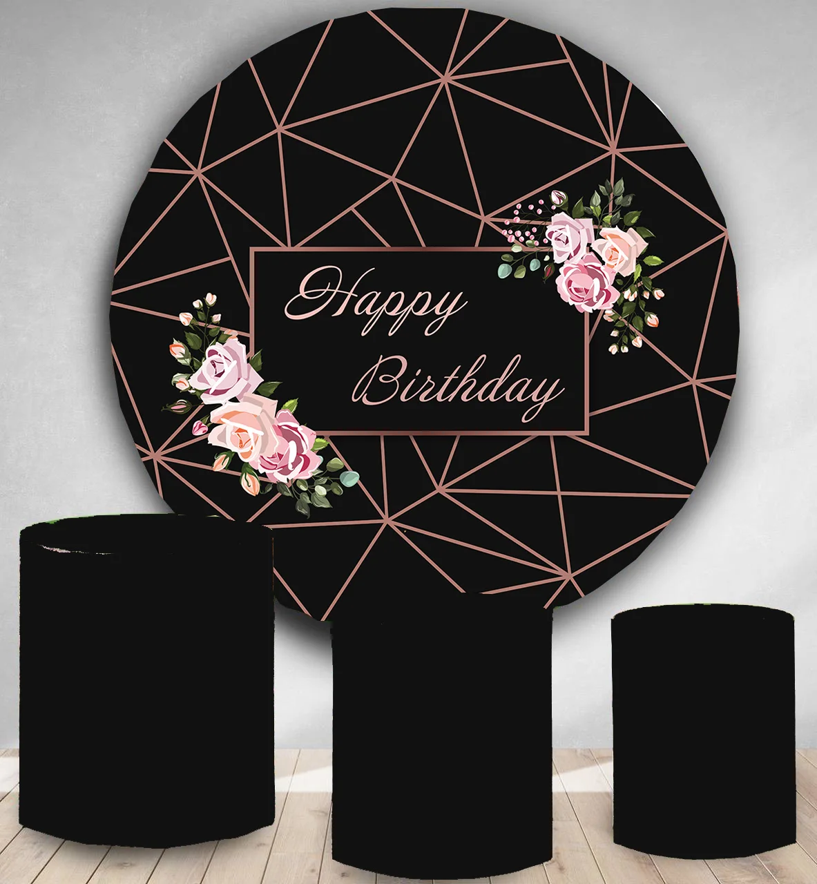 

Circle photography backdrop wedding bridal shower rose flower round photo booth background pink golden birthday dessert table