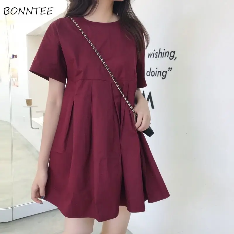 Women Dresses A-Line Casual Mini Sexy Ladies Clothes Students Loose Korean Style Solid All-match Fashion Simple Cozy Soft Chic