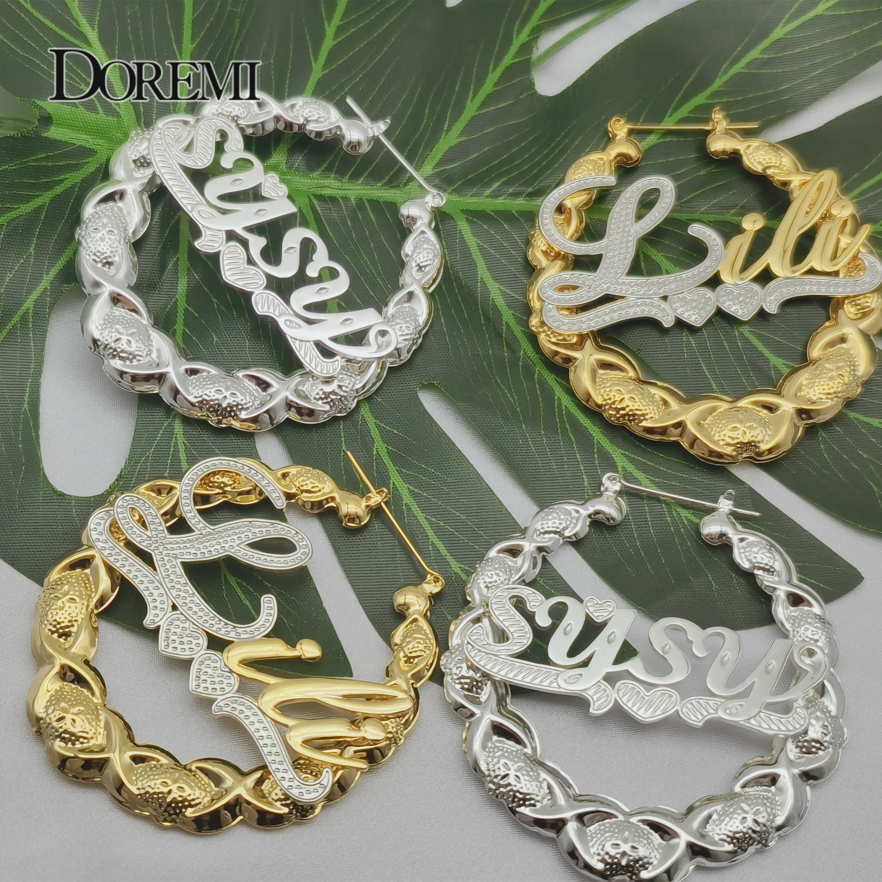 

Hiphop Sexy XOXO Custom Bamboo Hoop Earrings Personalized Name Earring 3D Hoops Style Custom Earring for Christmas Gift