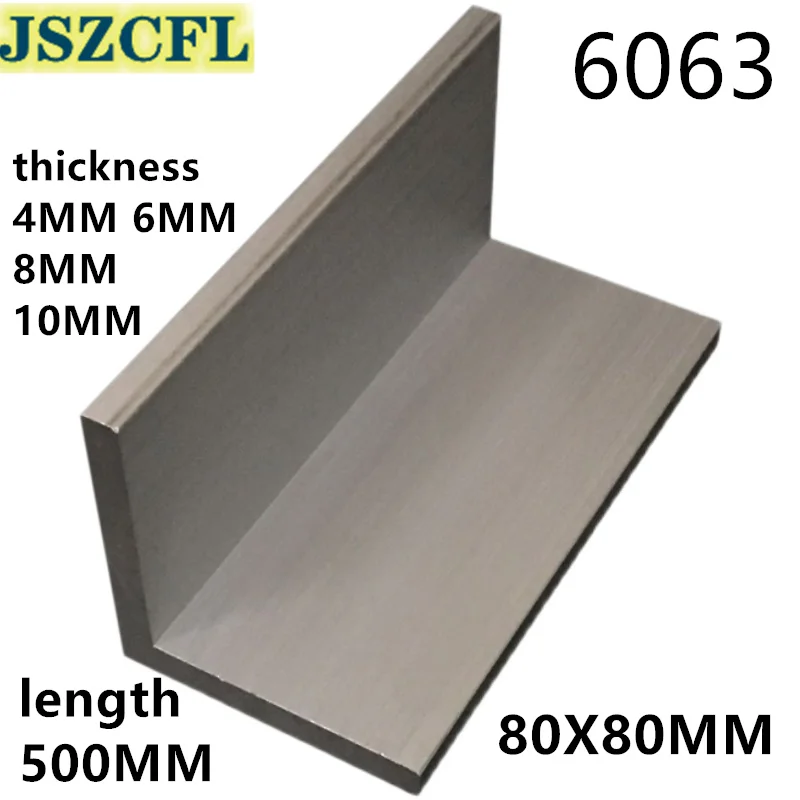 

2PCS 6063 Right Angle aluminum 80x80MM thick 4/6/8/10MM L-shaped aluminum alloy Aluminum edging triangle profile length 500mm