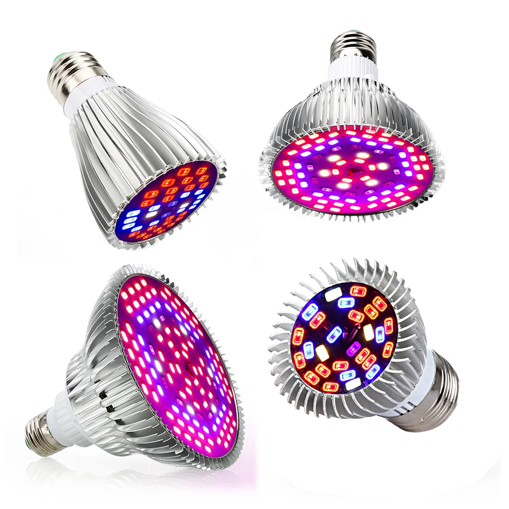 LED Plant Growing Light Bulbs for Seeds and Greens Full Spectrum E27 30W 80W Grow Lamps for Indoor Plants Aquarium AC85-265V