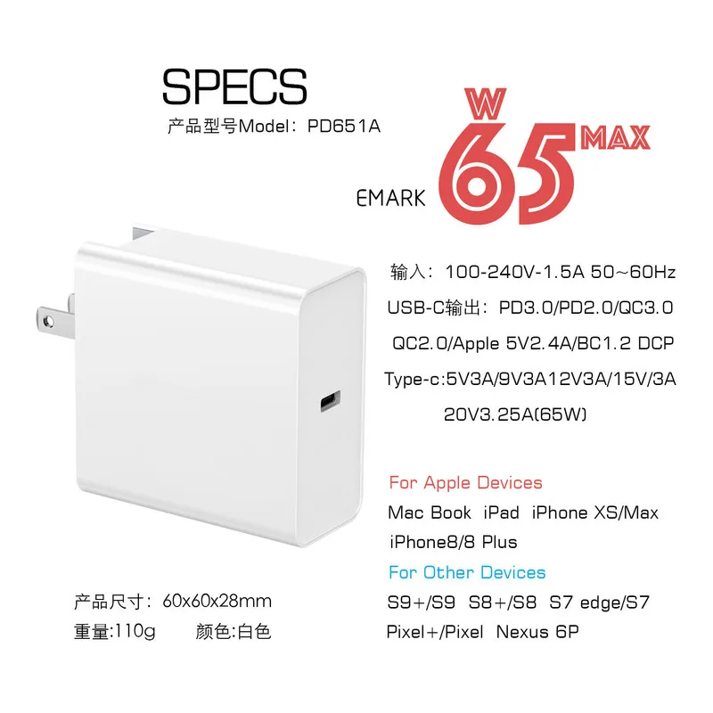 65W PD Charger Type-c With Surface Connecting to USB-C 15V Charging Cable for Microsoft Surface Pro 7/6/5/4/3, Surface Go/Book