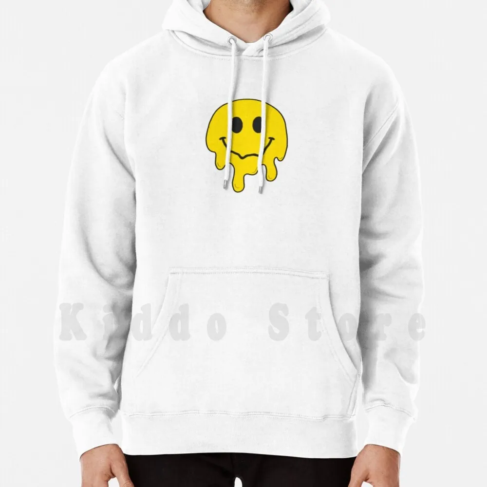 Face Hoodie Long Sleeve Face Drip Melt Yellow Round Bright Trippy Acid Smile Eyes Wavy Face Aesthetic Cool Tumblr