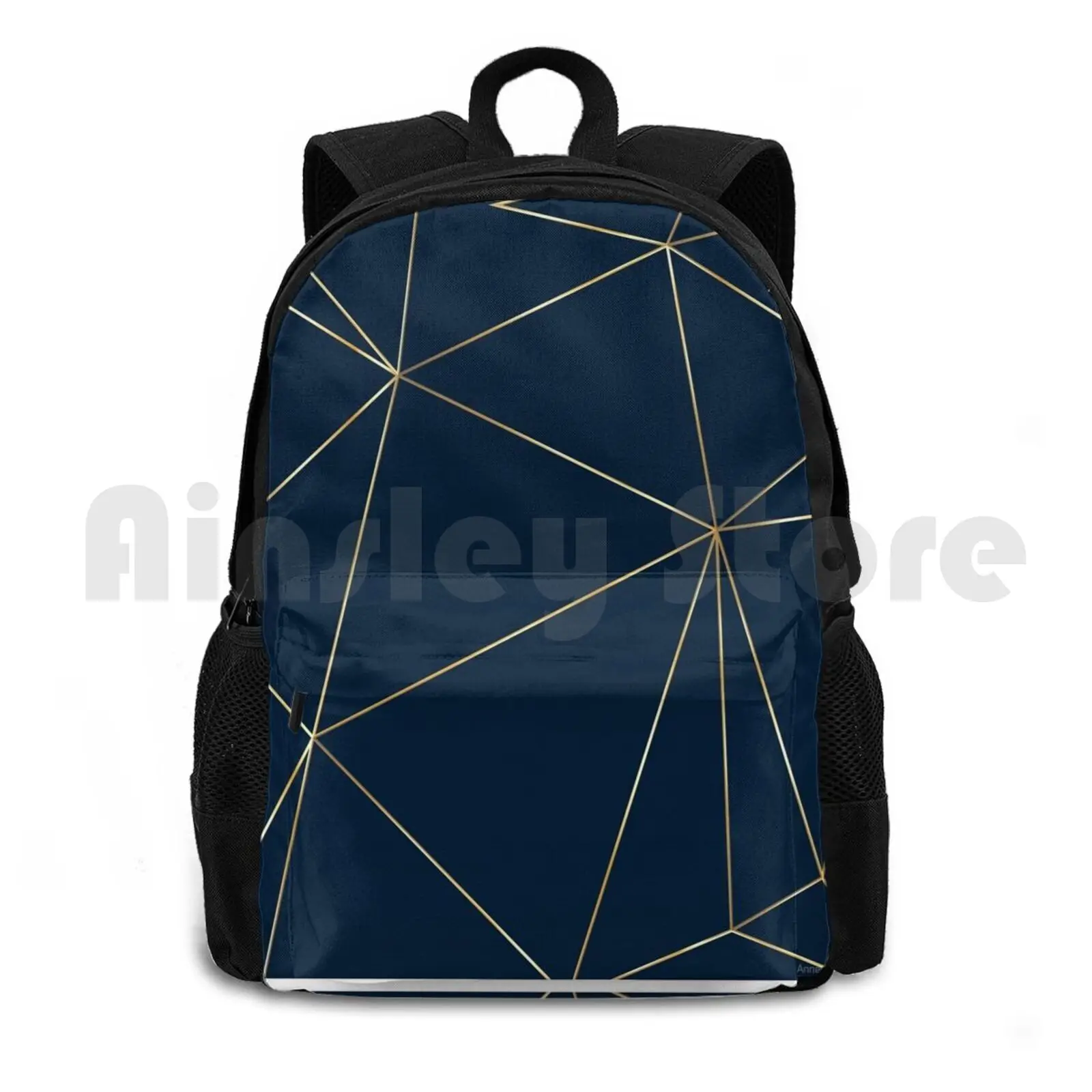 Navy And Gold Abstract Lines Wall Art Outdoor Hiking Backpack Riding Climbing Sports Bag Navy And Gold Gold Lines Abstract Art