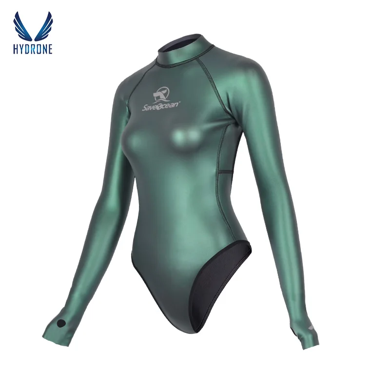 SaveOcean 2mm Long Sleeve Backless High Split Bikini One Piece Wetsuit Freediving Sun Protection Surf Suit Female Swim Suit