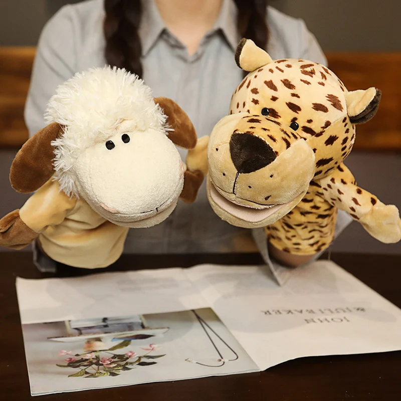 Simulation Animals Hand Puppets Plush Dinosaur Lion Giraffe Tiger Leopard Duck Dog Rabbit Frog Crocodile Sheep Puppet Gift