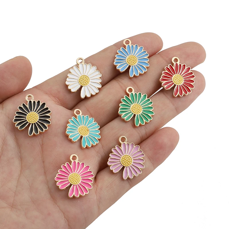 

10Pcs/lot Enamel Sun Flower Charms Daisy Flowers Pendant For Diy Earrings Bracelet Necklaces Jewelry Making Craft Accessories