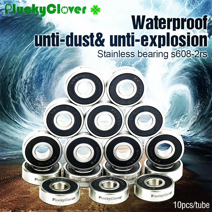 10pcs Anti-water Bearing 608 for Skateboard Wheel Roller Skates Waterproof Bearing 8x22x7mm with Grease Water resistant 608-2rs