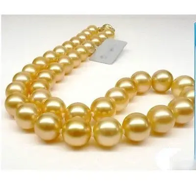 

GENUINE Huge 18" Round 10-9 mm AAA south sea golden pearls Necklace 14K Gold clasp