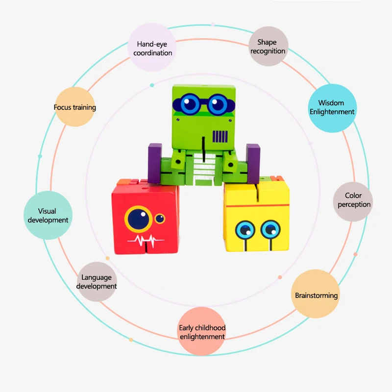 Deformação de madeira robô expressão bloco de construção cubo mágico adulto anti stress descompressão brinquedo crianças puzzle educação brinquedos