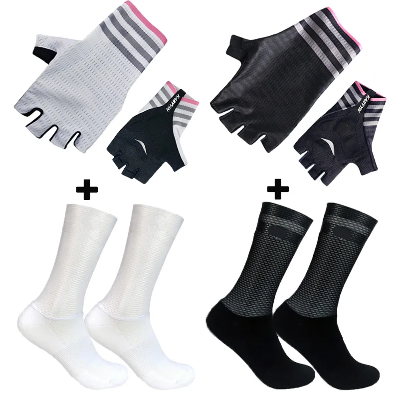 

Pro Bike Team Mesh Aero Cycling Gloves Socks Matching Men Women Sport Breathable Non-slip Bike Socks Shockproof Guantes Ciclismo