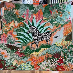 POBING Silk Cashmere Scarf Women Hand Rolled Shawls Zebra Print Square Scarves Wraps Lady Bandana Big Hijabs Female Foulards