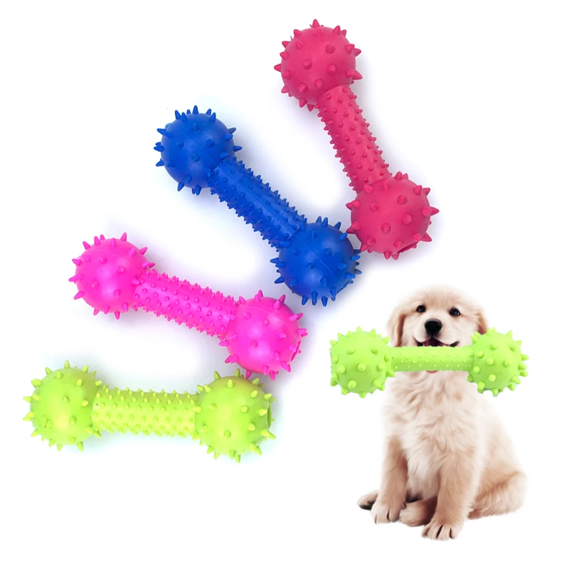 

Rubber Pet Chew toy Play Training Barbell Barbed Toys Tooth Cleaning Grinding Teeth Dog Toys