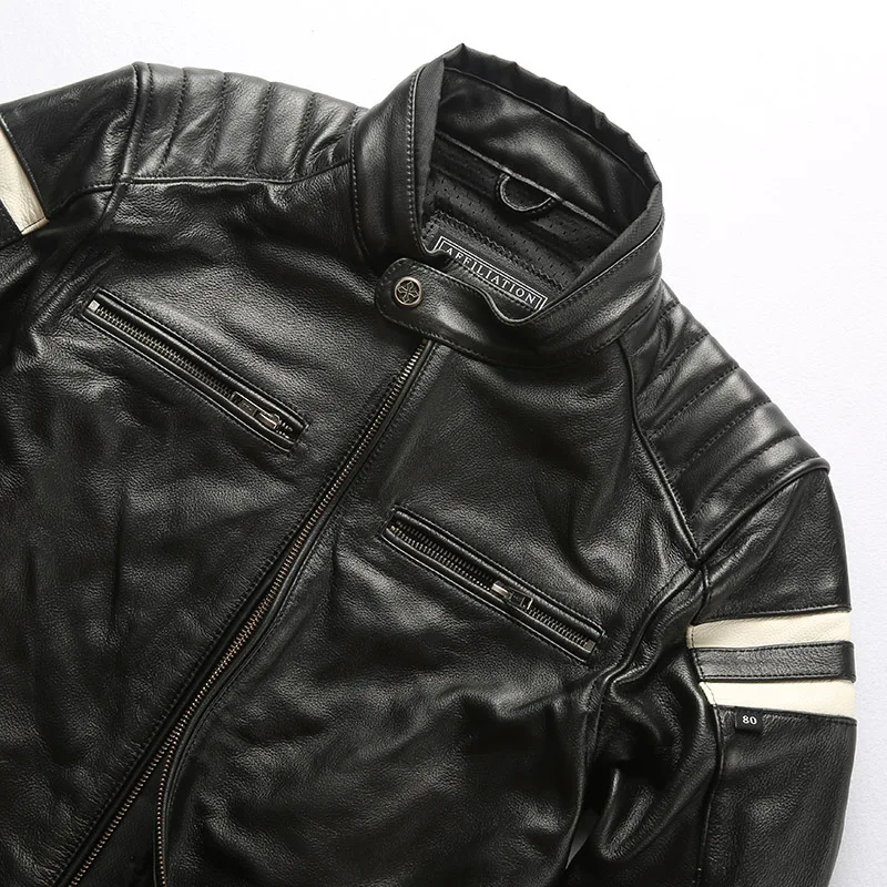 Brand Autumn Winter Genuine Leather Jacket Male Vintage Motorcycle Rider Jacket Stand Collar Cowhide Smart Casual Zipper Coat