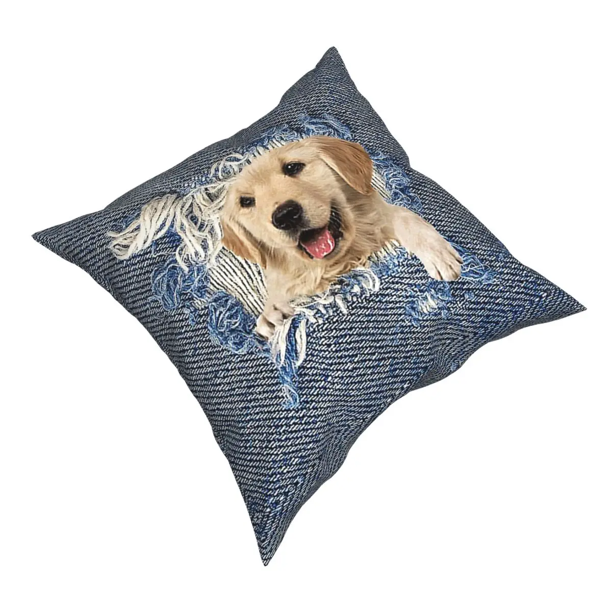 Golden Retriever In Denim Pillow Cover Home Decor Fashion Vintage Stylish Faded Cushions Throw Pillow for Sofa Creative