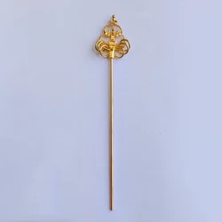 Golden Buddhist Monk Metal Sceptre Wand, Ksitigarbha Style Dharma Scepter, Ritual Accessory, Religious Meditation Ceremony Tool
