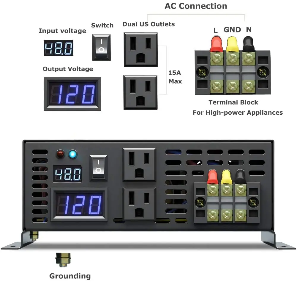 2000W Pure Sine Wave Inverter Power 24V 220V Solar Inverters Converters Power Supply Transformer 12V/48V DC to 110V/120V/240V AC