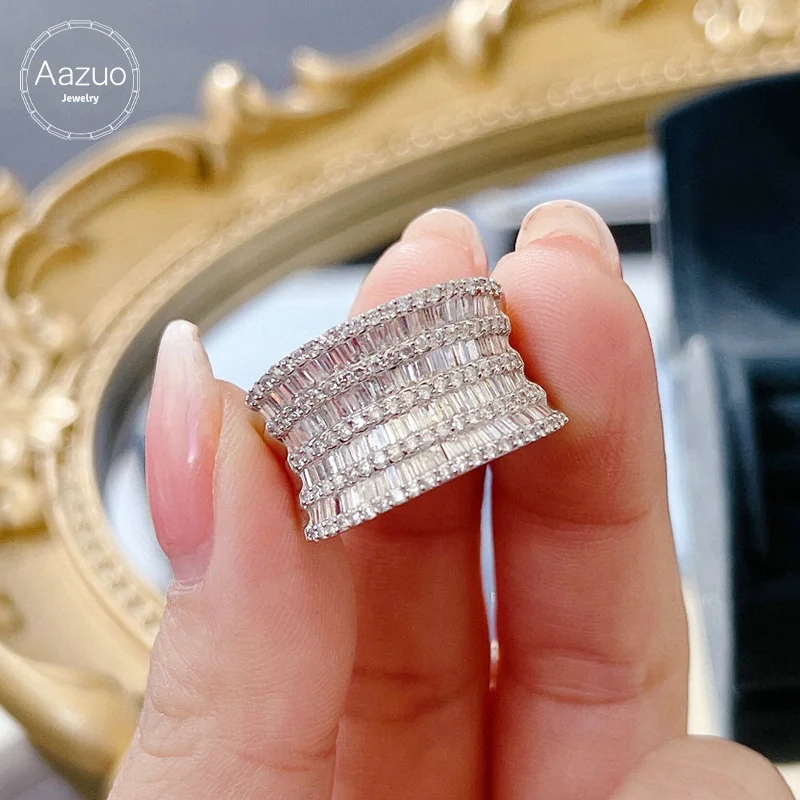 

Aazuo Hot Sale 18K White Gold Real Diamond 1.5ct IJ SI Luxury Staircase 5 Lines Ring Gift for Woman Engagement Party Au750