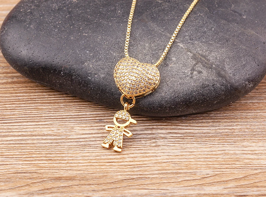 Nidin Heißer Verkauf Sohn Tochter Herz Vergoldet Zirkonia Familie Mädchen Junge Anhänger Halskette Kette Schmuck Für Mutter Geschenk – Detail 31