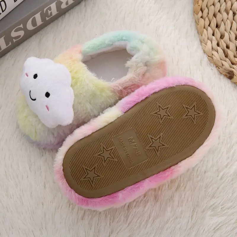 Baby Girls Cotton Slippers Winter Children Cute White Clouds Plush Slippers Boys Home Shoes Non-slip Warm Slipper