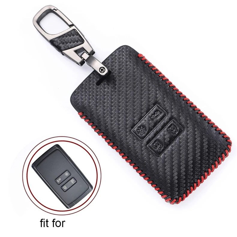 Leather Car Key Cover For Renault 2016 2017 Koleos Kadjar 4 Buttons Keyless Remote Fob Shell Case Keychain Holder Protector Bag