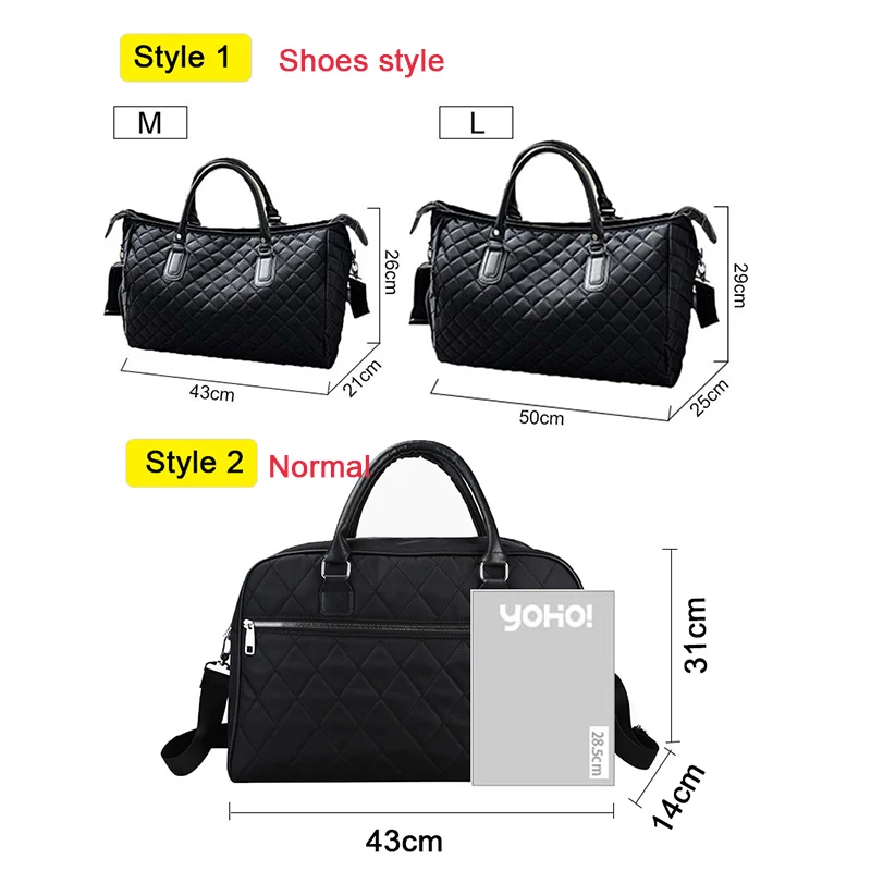 Diamond Lattice Gym Shoe Bags Sport Bag for Women Fitness Over the Shoulder Travel Luggage Bag Handbags Male Nylon Black XA745WD