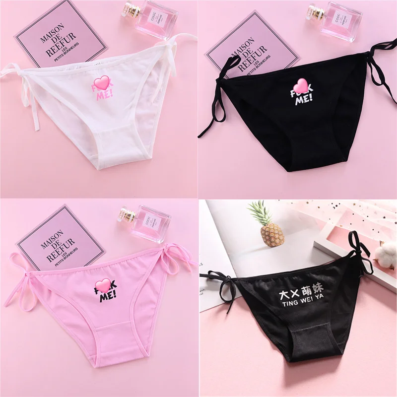 women's Panties Low Waist Pants Letter Briefs Ladies Tie Solid color Lingerie Women's Underpants Kawaii Girl Underwear