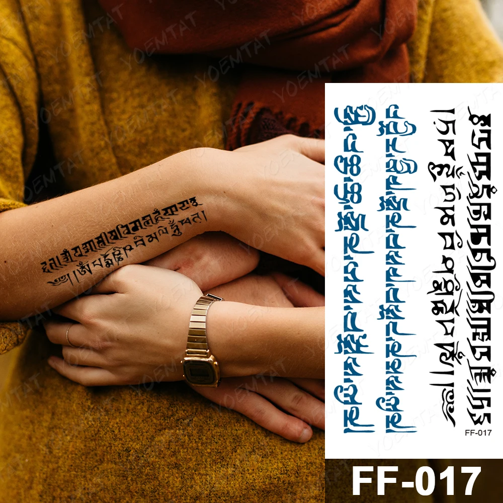 Sanskrit Couple Waterproof Temporary Tattoo Sticker Black Love Text Word Letter Body Art Arm Wrist Leg Fake Tatoo For Women Men