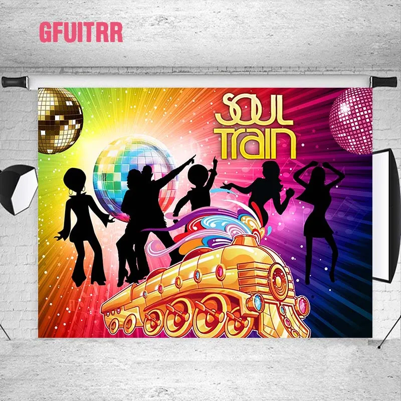 GFUITRR Soul Train Photo Background Adult Birthday Photography Backdrop Neon Lights Disco Dance Party Decor Banners Poster