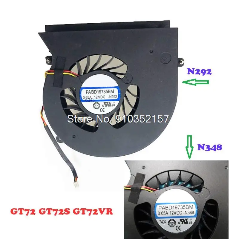 CPU Fan For MSI GT72 GT72S 6QD GT72VR MS-1781 MS-1782 PABD19735BM N292 N348 N265 E330800523MC E330800182MC 12VDC 0.65A