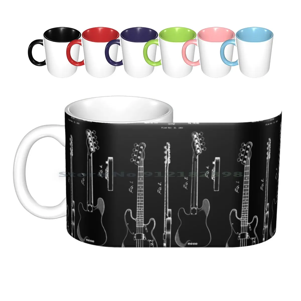 Guitar 1953 Patent Blueprint Art Ceramic Mugs Coffee Cups Milk Tea Mug Bass Stratocaster Band Band Rocknroll Music Musical