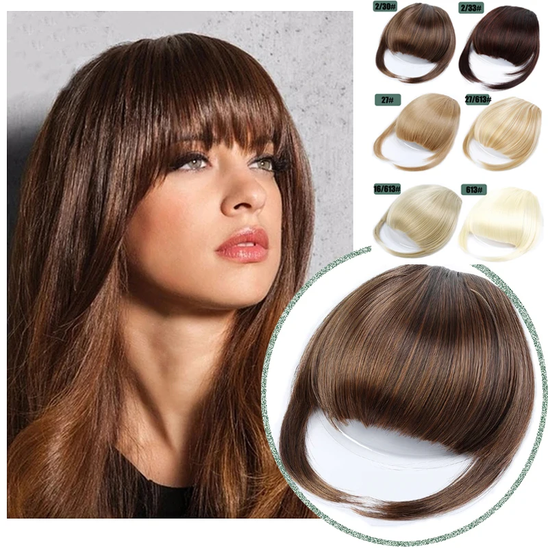 Clipe Sintético Na Extensão Do Cabelo Para Mulheres, Bangs De Ar Natural, Pedaço De Franjas Falsas, 24 Cores