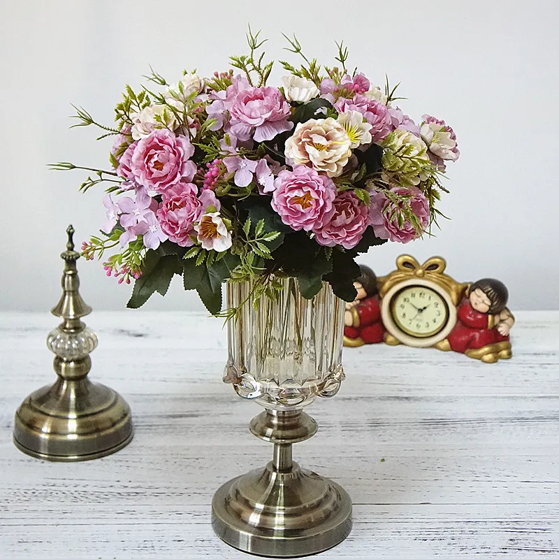 Silk Artificial Flowers Peony Small Rose Wedding Wreath Fake Plants Festival Supplies Home Room Table Decorati Bouquet Diy Gifts