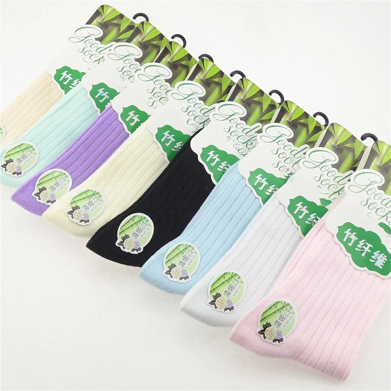 6 Pairs Women Socks Spring Summer In High-Grade Bamboo Fiber Socks Candy Color Tube Fashion Women Autumn Winter Cotton Socks