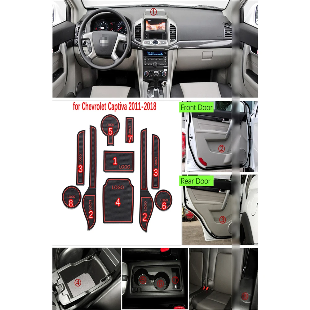 for Chevrolet Holden Captiva 2011~2018 Rubber Anti-slip Mat Door Groove Cup Phone Pad Gate Slot Coaster Accessories 2012 2013