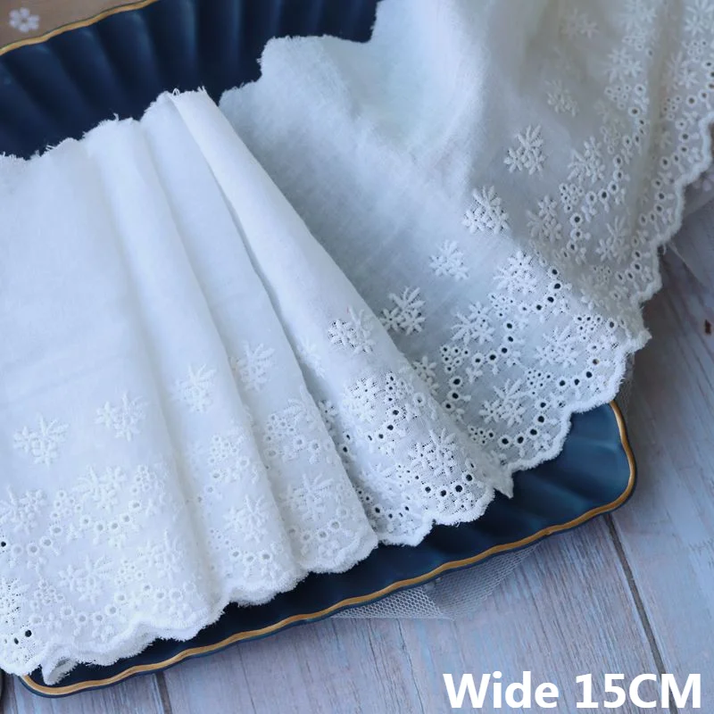 15CM Wide Exquisite White Hollow Cotton Embroidered Fringe Ribbon DIY Handmade Lace Dress Curtains Apparel Sewing Accessories