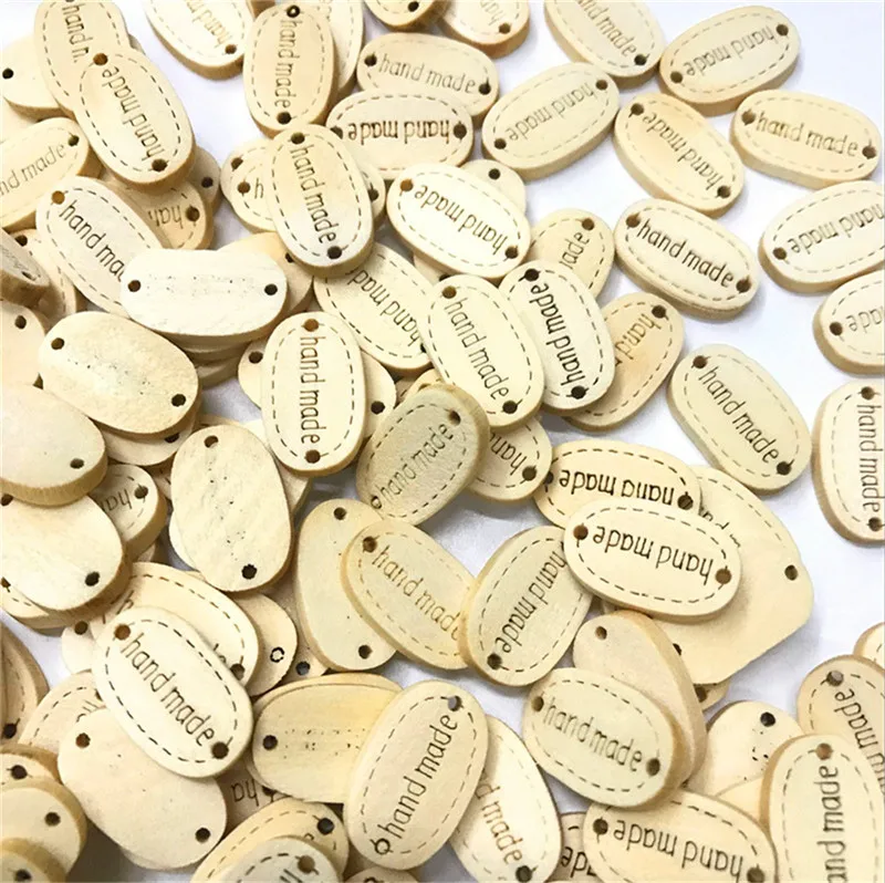 300PCS Natural Wood Color Handmade Tag Label Wooden Shaped Embellishments Ornaments 2-Holes Button Sewing Wooden Tags New