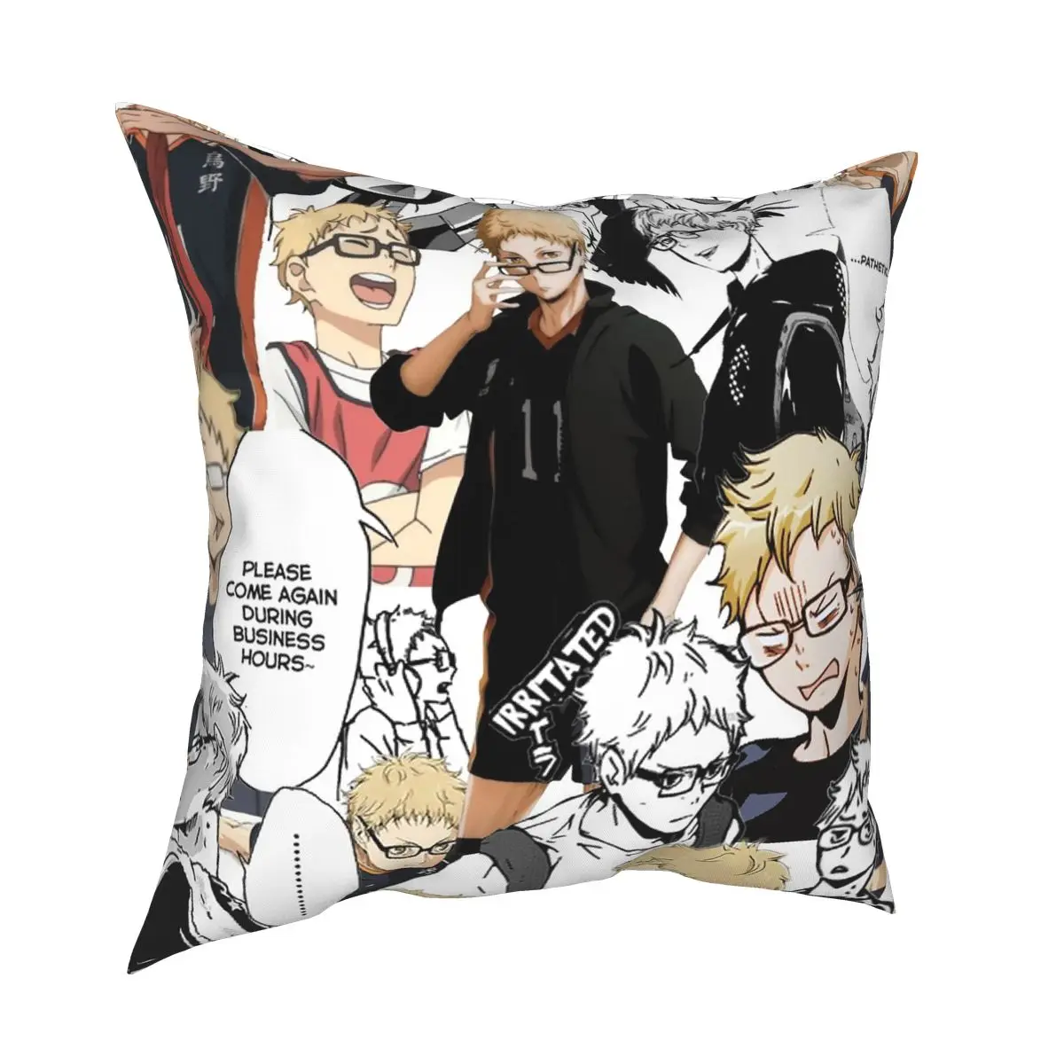 TSUKKI COLLAGE Haikyuu Square Pillowcase Polyester Printed Zipper Decor Throw Pillow Case for Home Cushion Case